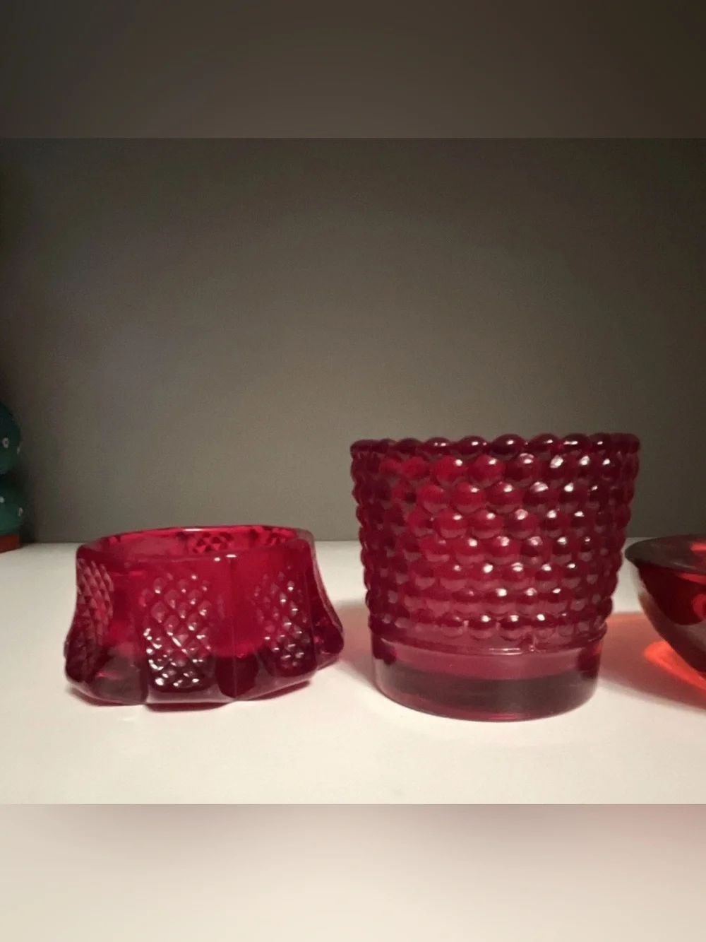Assorted Vintage Ruby Red Glass Candle Holders Set of 4